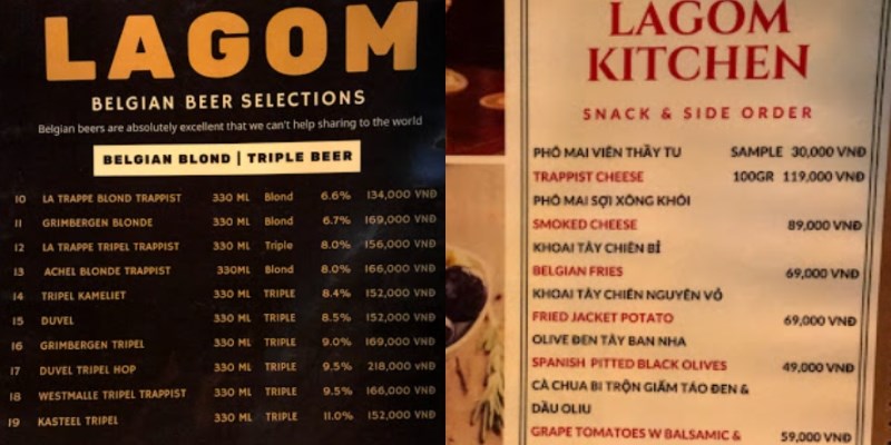 Hình ảnh menu được lấy từ người dùng đăng tải trên Google Maps vào tháng 07/2019