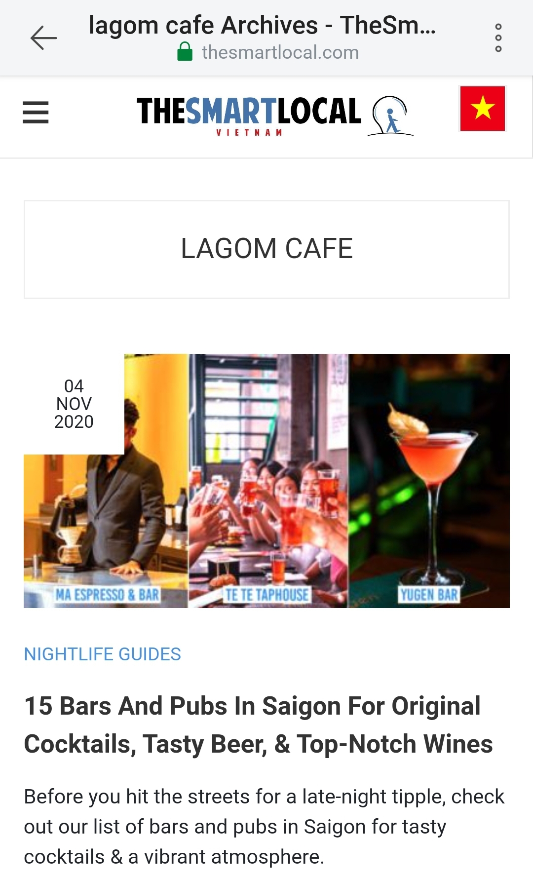 Ảnh chụp màn hình tag Lagom Café từ thesmartlocal