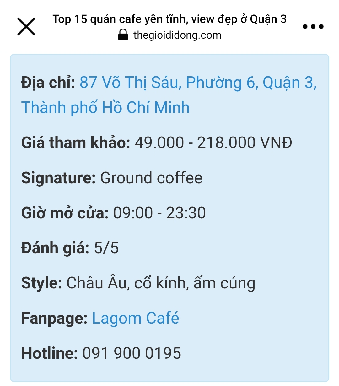 Ảnh: thegioididong.com review Lagom Café Ӏ Top 15 quán cafe yên tĩnh, view đẹp ở Quận 3