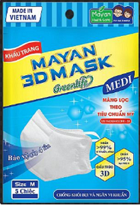 Khẩu trang Mayan 3D Mask pm 2.5 MEDI màng lọc N95 túi 5 chiếc