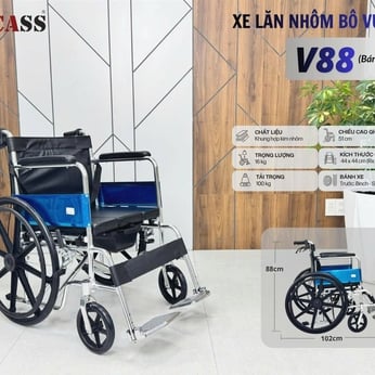 Xe lăn nhôm bô vuông vệ sinh Lucass V88 (Bánh mâm)