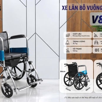 Xe lăn bô vuông vệ sinh Lucass V89 có thắng chân gấp (Bánh mâm)