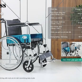 Xe lăn bô vuông vệ sinh Lucass V89 có thắng chân gấp
