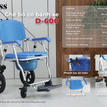 Ghế bô vệ sinh LUCASS cao cấp có bánh xe D-600