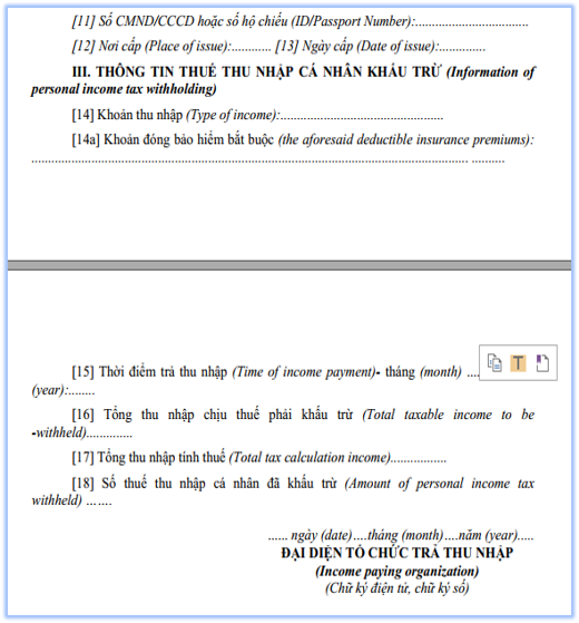Mẫu và ký hiệu Chứng từ khấu trừ thuế TNCN điện tử
