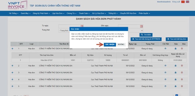 Thực hiện xác nhận khởi tạo dải hóa đơn năm 2023