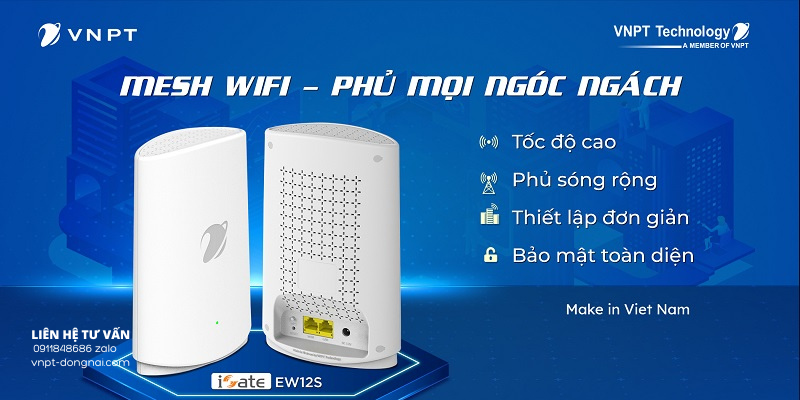 Thiết bị Fiber Wifi Mesh 1 400Mpbs của VNPT có tốc độ cao, phủ sống rộng, thiết lập đơn giản, an toán bảo mật
