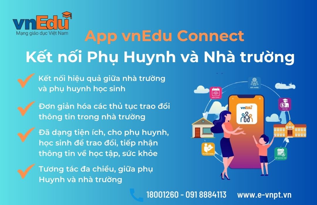 App vnEdu Connect của VNPT mang đến cho nhà trường một loạt tính năng mạnh mẽ để quản lý và tương tác hiệu quả với học sinh và phụ huynh App vnEdu Connect của VNPT mang đến cho nhà trường một loạt tính năng mạnh mẽ để quản lý và tương tác hiệu quả với học sinh và phụ huynh