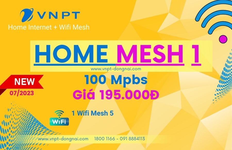Gói cước wifi mesh 1 của VNPT Đồng Nai có mức giá hàng tháng là 195.000 đồng Gói cước wifi mesh 1 của VNPT Đồng Nai có mức giá hàng tháng là 195.000 đồng