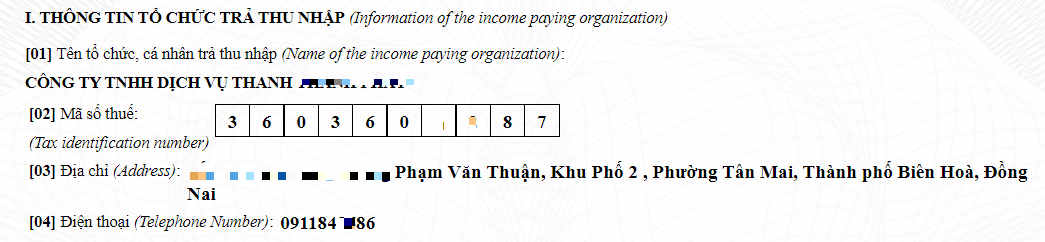 Thông tin tổ chức trả thu nhập Thông tin tổ chức trả thu nhập