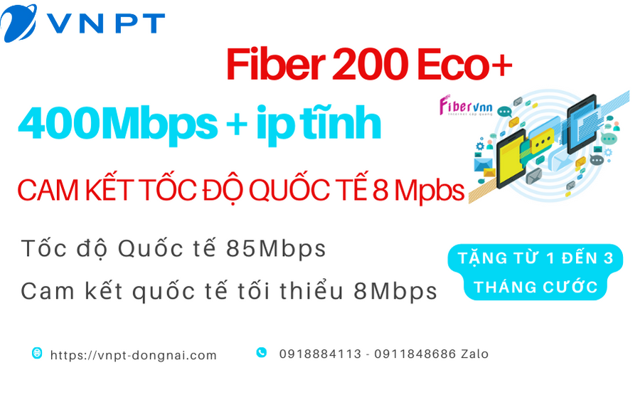 Cáp quang Doanh Nghiệp VNPT Fiber300Eco+ 400Mpbs 1 IP Tĩnh
