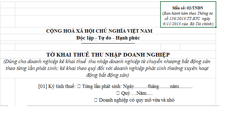 Kê khai thuế thu nhập doanh nghiệp