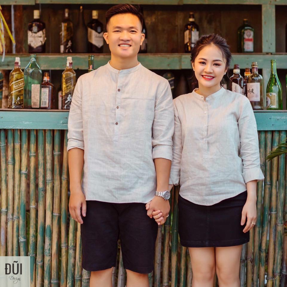 áo đũi nam cổ trụ cộc tay be - chụp ảnh cưới đôi áo đũi nam cổ trụ cộc tay be - chụp ảnh cưới đôi