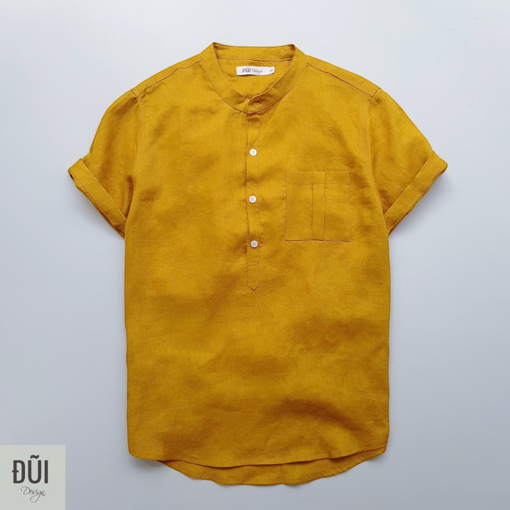 áo đũi nam cổ trụ chui đầu cộc tay vàng mù tạt áo đũi nam cổ trụ chui đầu cộc tay vàng mù tạt