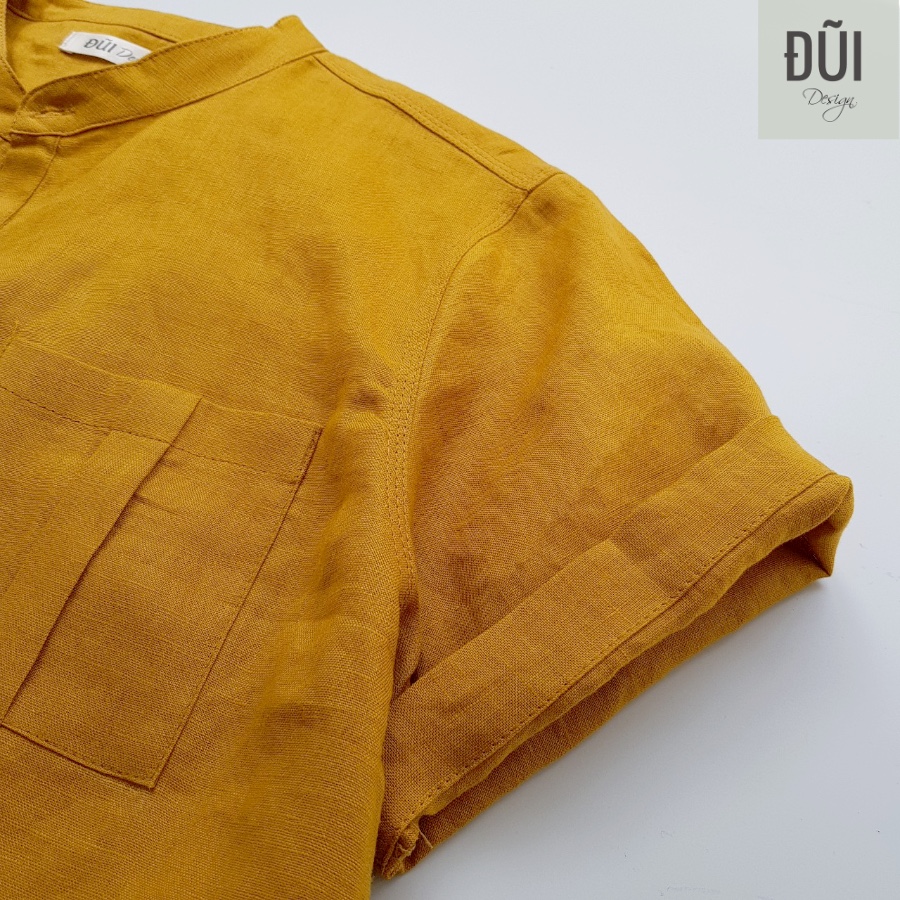 áo đũi nam cổ trụ chui đầu cộc tay vàng mù tạt áo đũi nam cổ trụ chui đầu cộc tay vàng mù tạt