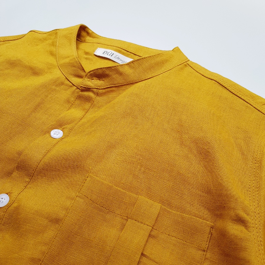 áo đũi nam cổ trụ chui đầu cộc tay vàng mù tạt áo đũi nam cổ trụ chui đầu cộc tay vàng mù tạt