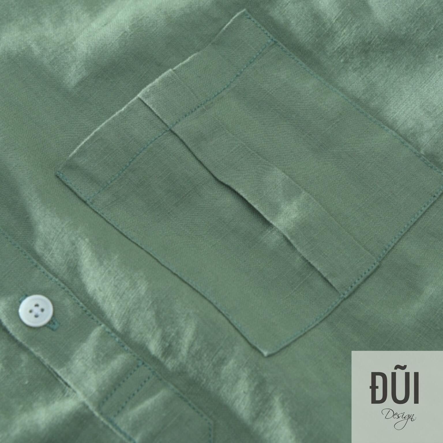 áo đũi nam cổ trụ cộc tay màu xanh lá - đũi design áo đũi nam cổ trụ cộc tay màu xanh lá - đũi design