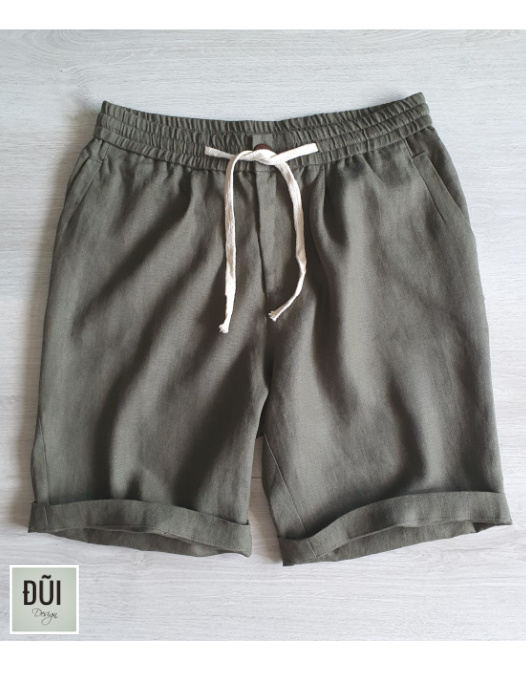 Quần short đũi nam cạp chun xanh rêu