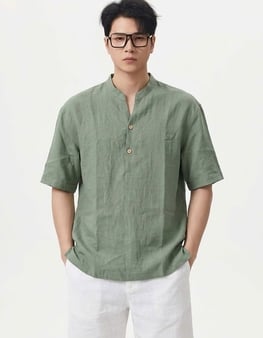 Áo đũi nam chui đầu cộc tay xanh rêu 