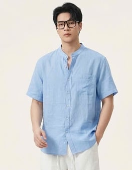 Áo sơ mi đũi nam cộc tay xanh M6 (2)