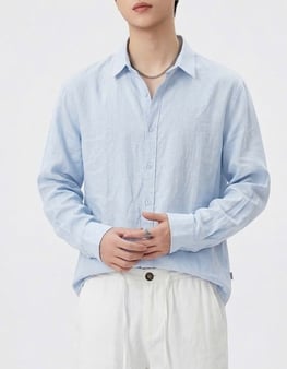 Áo đũi nam cài khuy cổ trụ dài tay xanh