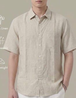 Áo đũi nam cài khuy cổ bẻ cộc tay be
