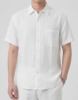 Áo đũi nam cài khuy cổ bẻ cộc tay trắng M9