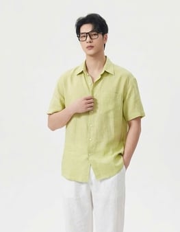 Áo đũi nam cài khuy cổ bẻ cộc tay xanh lá (1)