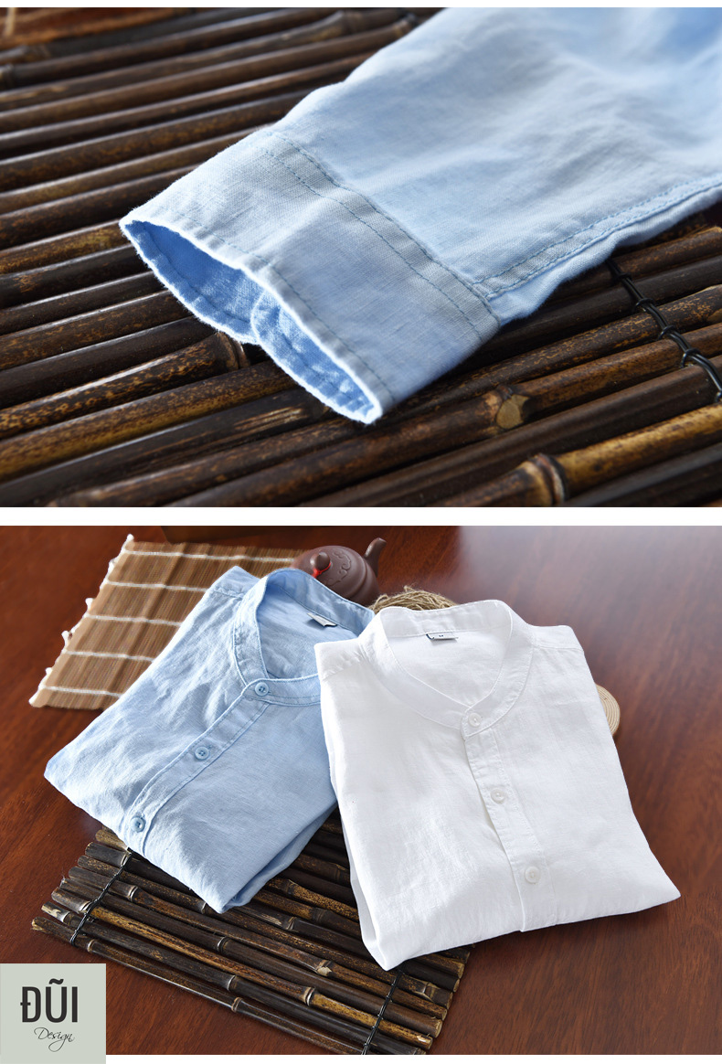 Áo đũi nam cài khuy cổ trụ dài tay xanh Áo đũi nam cài khuy cổ trụ dài tay xanh