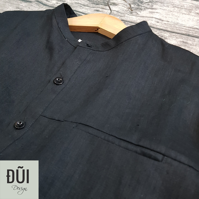 áo_sơ_mi_linen_nam_cổ_tàu_dài_tay_đen_M7 Áo đũi nam chui đầu dài tay đen M7