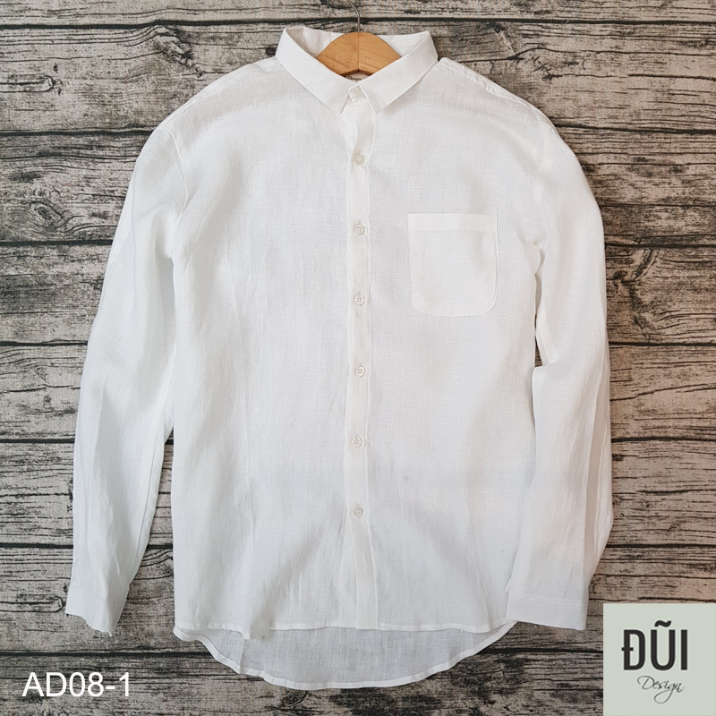 Áo đũi nam cài khuy cổ bẻ dài tay trắng M8 Áo đũi nam cài khuy cổ bẻ dài tay trắng M8