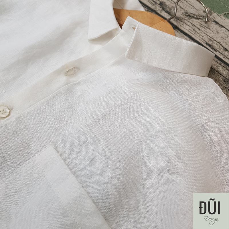 Áo đũi nam cài khuy cổ bẻ dài tay trắng M8 Áo đũi nam cài khuy cổ bẻ dài tay trắng M8