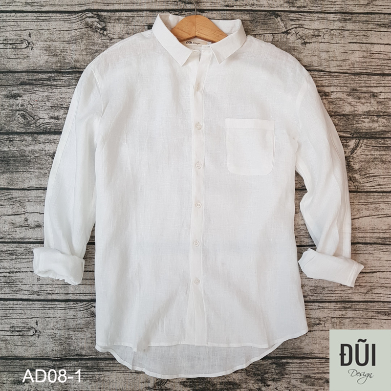 Áo đũi nam cài khuy cổ bẻ dài tay trắng M8 Áo đũi nam cài khuy cổ bẻ dài tay trắng M8