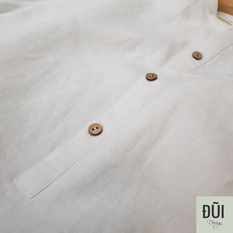 Áo linen nam chui đầu cộc tay trắng M7 áo đũi nam chui đầu cổ trụ cộc tay trắng