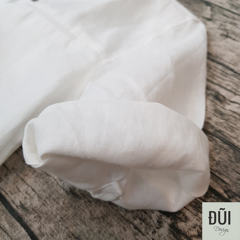 Áo linen nam chui đầu cộc tay trắng M7 áo đũi nam chui đầu cổ trụ cộc tay trắng