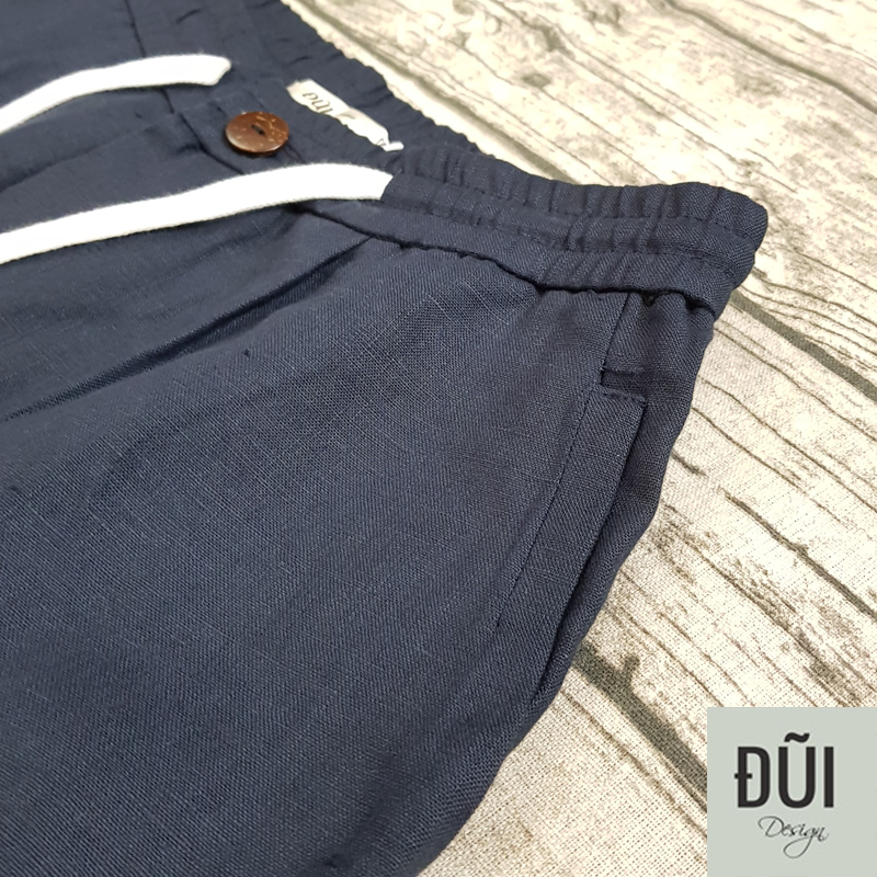 quần_short_linen_nam_xanh_đen_đũidesign Quần đũi nam sooc cạp chun xanh đen