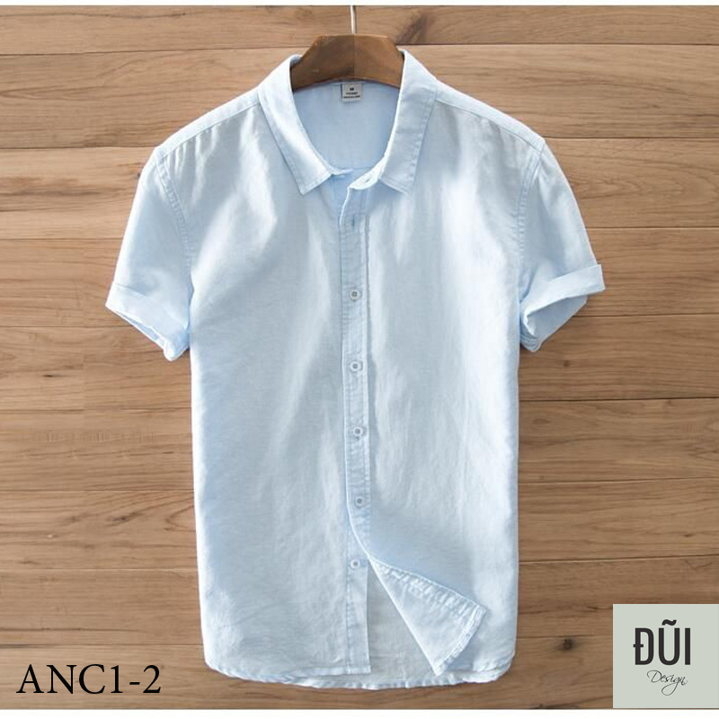 Áo đũi sơ mi nam xanh cộc tay M1
