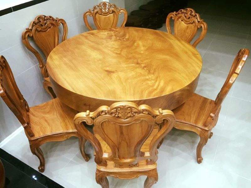 Bàn ăn tròn gỗ gõ đỏ nguyên khối 6 ghế Bàn ăn tròn gỗ gõ đỏ nguyên khối 6 ghế