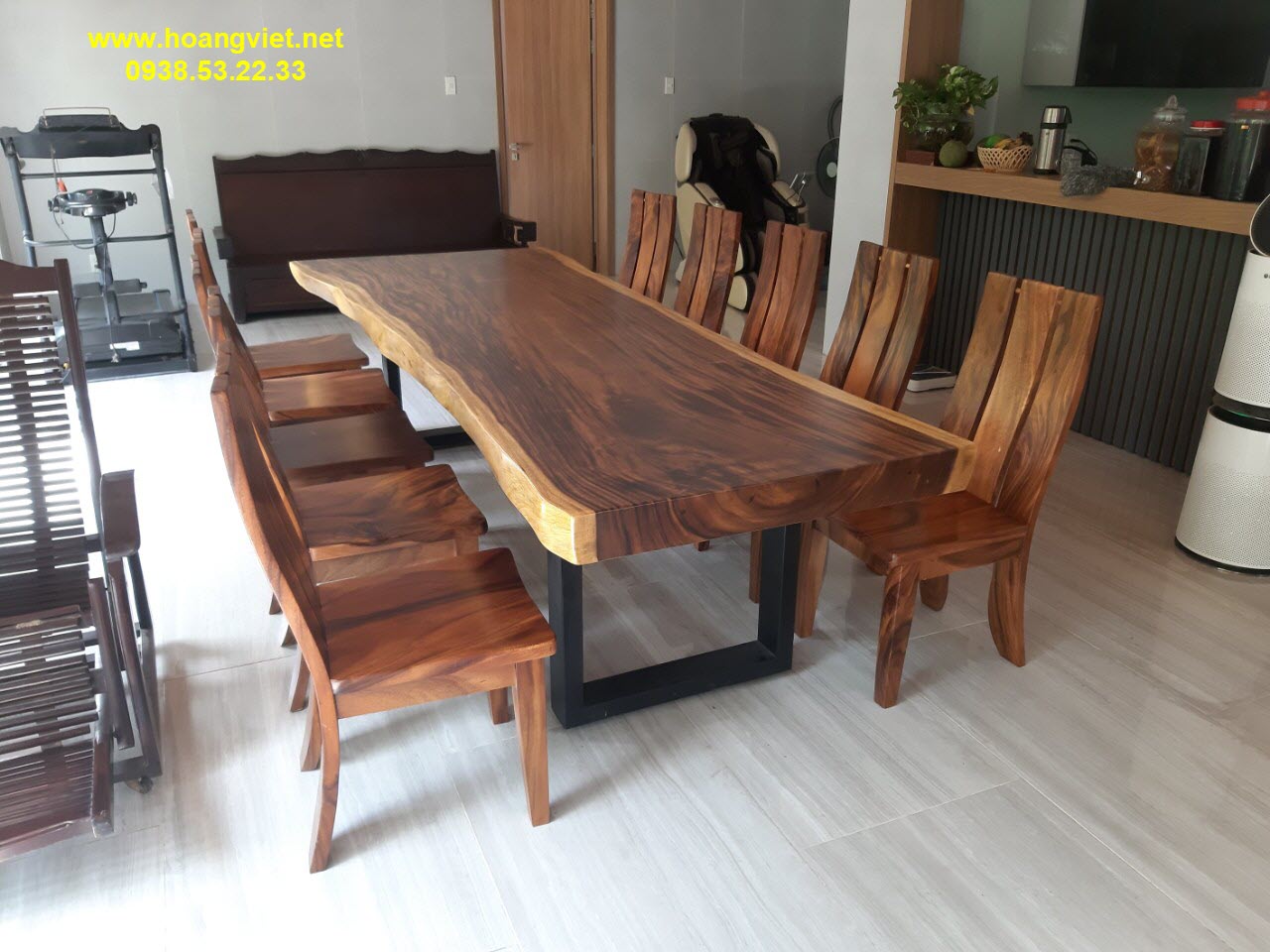 Bộ bàn ăn gỗ tự nhiên nguyên khối 10 ghế