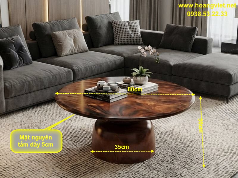 Kích thước bàn sofa tròn gỗ me tây nguyên khối Kích thước bàn sofa tròn gỗ me tây nguyên khối