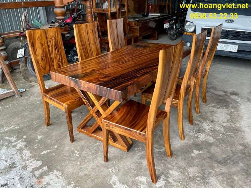 Bàn ăn mặt gỗ nguyên tấm 6 ghế me tây Bàn ăn mặt gỗ nguyên tấm 6 ghế me tây