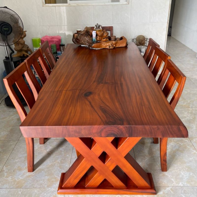 Bàn ăn 6 ghế gỗ me tây nguyên khối Bàn ăn 6 ghế gỗ me tây nguyên khối