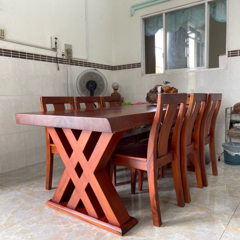 Bàn ăn 6 ghế gỗ me tây nguyên khối Bàn ăn 6 ghế gỗ me tây nguyên khối
