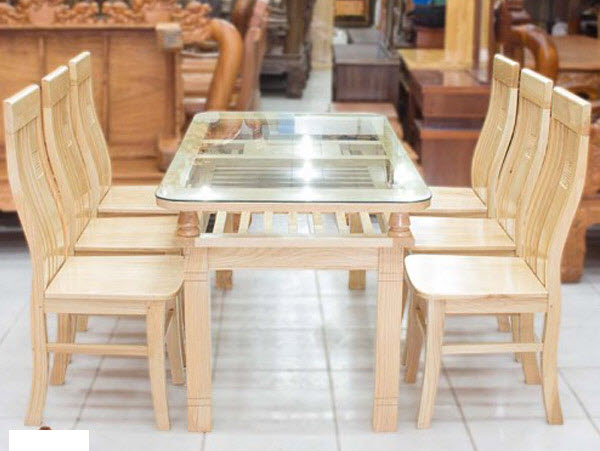 Bàn ăn 6 người gỗ sồi mặt kính Bàn ăn 6 người gỗ sồi mặt kính