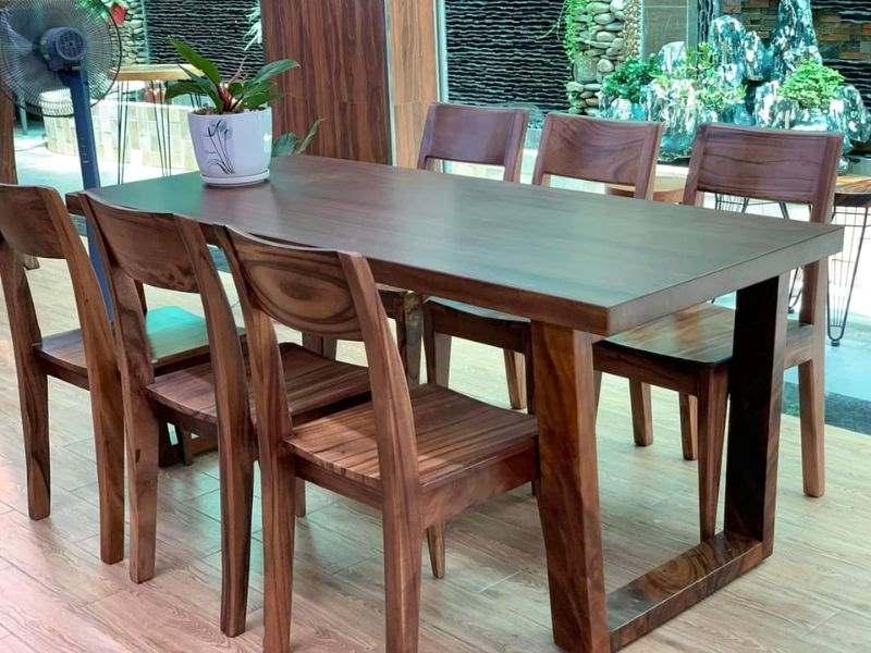 Bộ bàn ăn 6 ghế cạnh thẳng bằng gỗ me tây Bộ bàn ăn 6 ghế cạnh thẳng bằng gỗ me tây