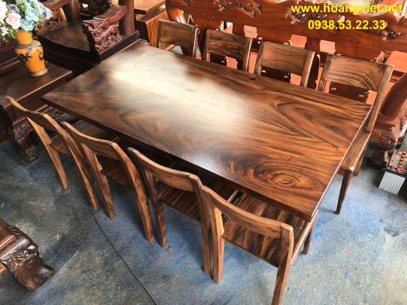 Bàn ăn 8 ghế gỗ me tây ghép 2 tấm Bàn ăn 8 ghế gỗ me tây ghép 2 tấm