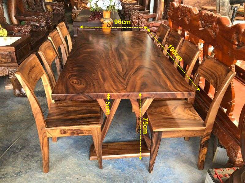 Bàn ăn 8 ghế gỗ me tây ghép 2 tấm Bàn ăn 8 ghế gỗ me tây ghép 2 tấm