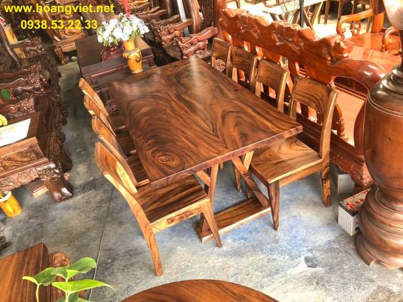 Bàn ăn 8 ghế gỗ me tây ghép 2 tấm Bàn ăn 8 ghế gỗ me tây ghép 2 tấm