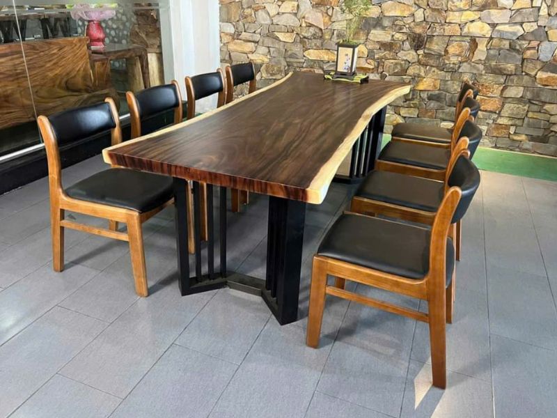 Bàn ăn gỗ me tây nguyên tấm 8 ghế bella Bàn ăn gỗ me tây nguyên tấm 8 ghế bella