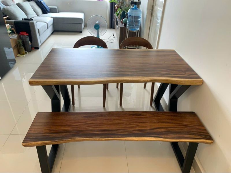 Bàn ăn ghế băng dài 4 người bằng gỗ me tây nguyên tấm Bàn ăn ghế băng dài 4 người bằng gỗ me tây nguyên tấm